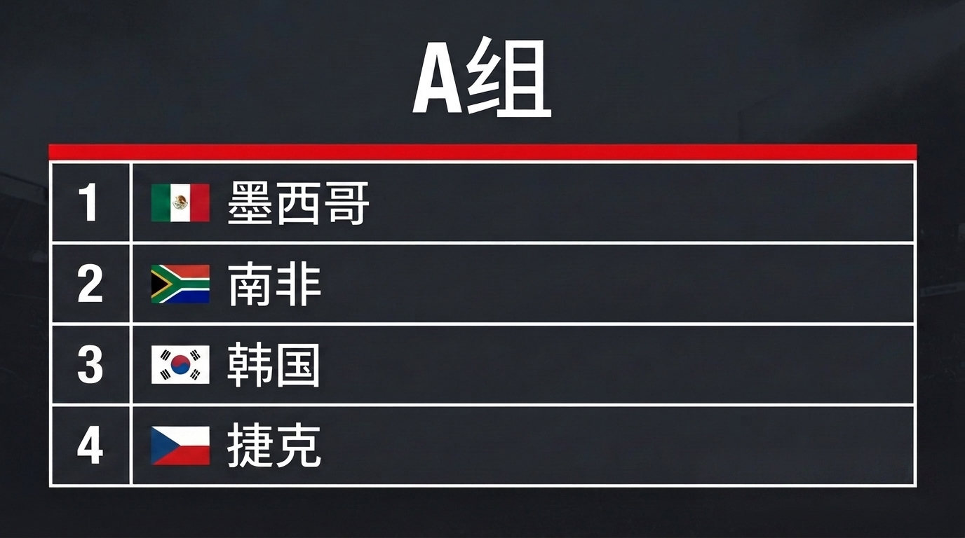 A组：墨西哥、南非、韩国、捷克