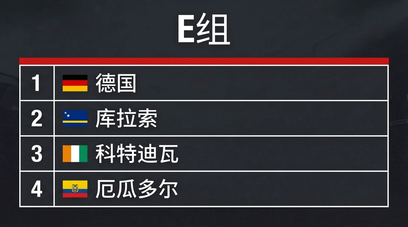 E组：德国、库拉索、科特迪瓦、厄瓜多尔