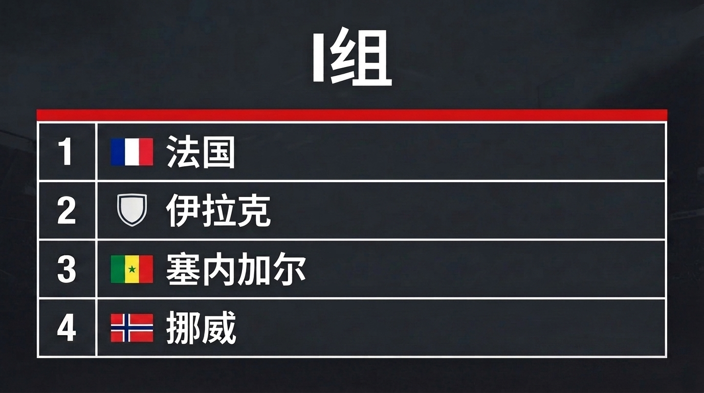 I组：法国、塞内加尔、挪威、伊拉克