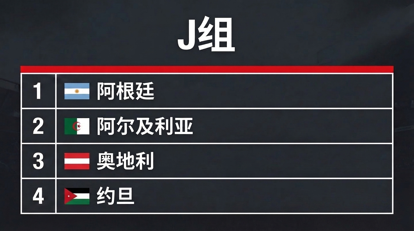 J组：阿根廷、阿尔及利亚、奥地利、约旦